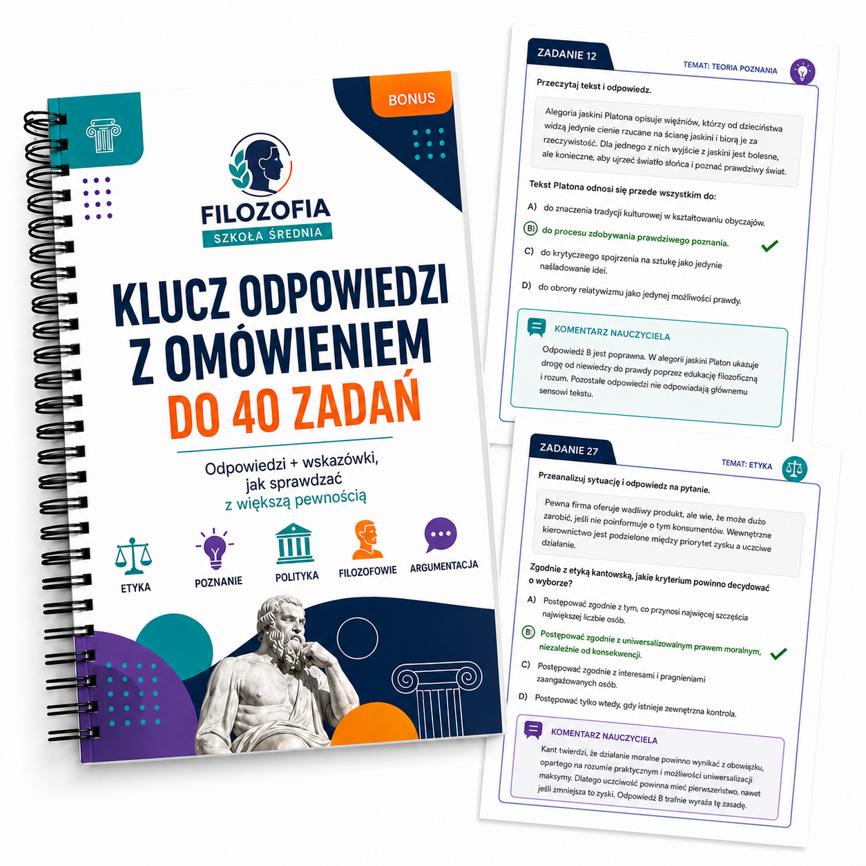Okładka: OMÓWIONY KLUCZ ODPOWIEDZI DO 40 ĆWICZEŃ