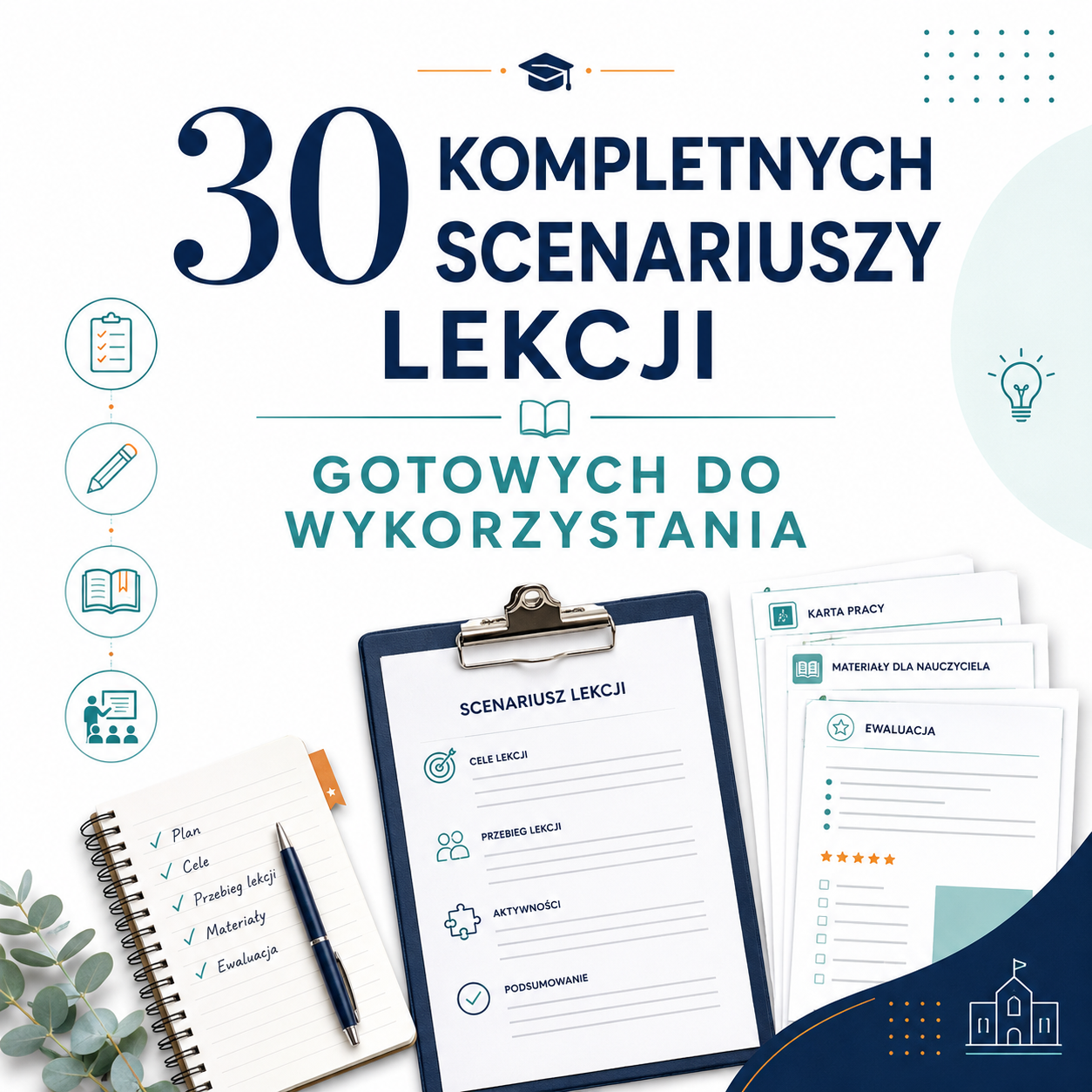 Okładka: 30 KOMPLETNYCH SCENARIUSZY LEKCJI GOTOWYCH DO WYKORZYSTANIA