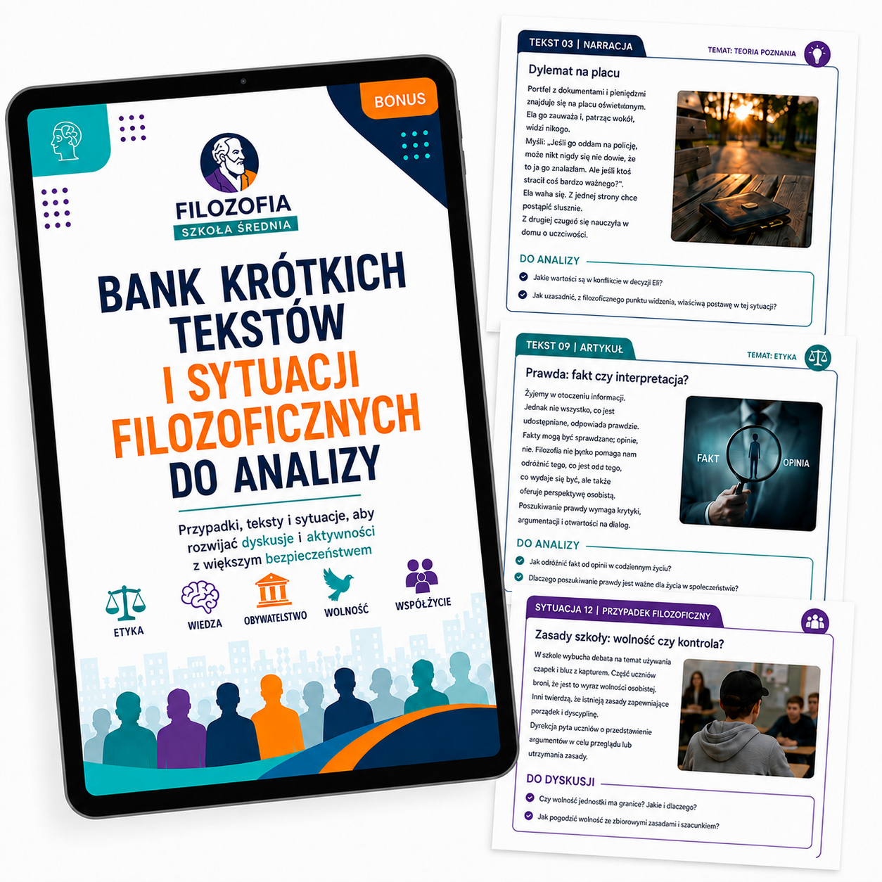 Okładka: BANK KRÓTKICH TEKSTÓW I SYTUACJI FILOZOFICZNYCH DO ANALIZY